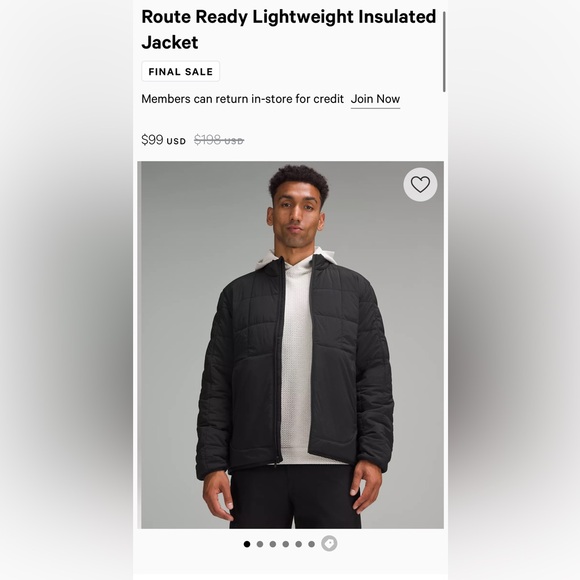 Men’s Lululemon Route Ready Lightweight Insulated Jacket. Size M - Picture 1 of 6